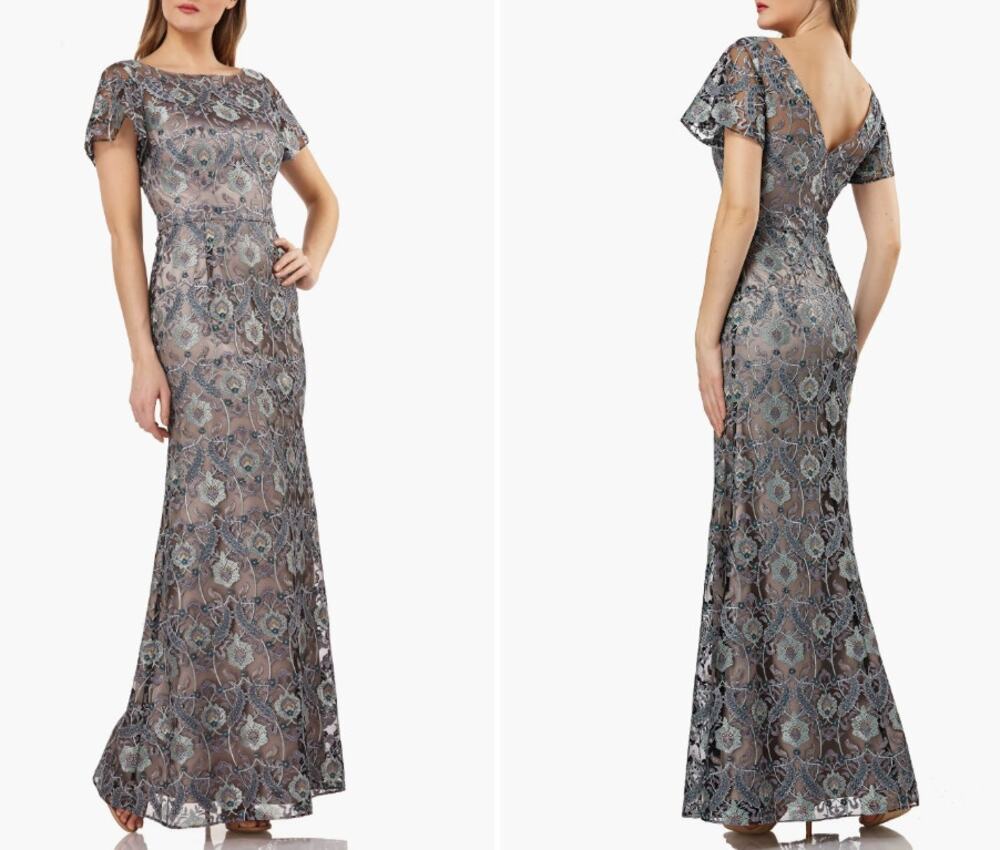 JS Collections Formal Dress Gown Embroidered Overlay Illusion Lace 16 Wedding